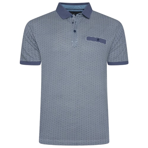 KAM Geo Print Poloshirt Vintage Indigo